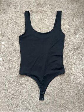 Express Double Layer Body Contour Black Bodysuit - Scoop Tank Top